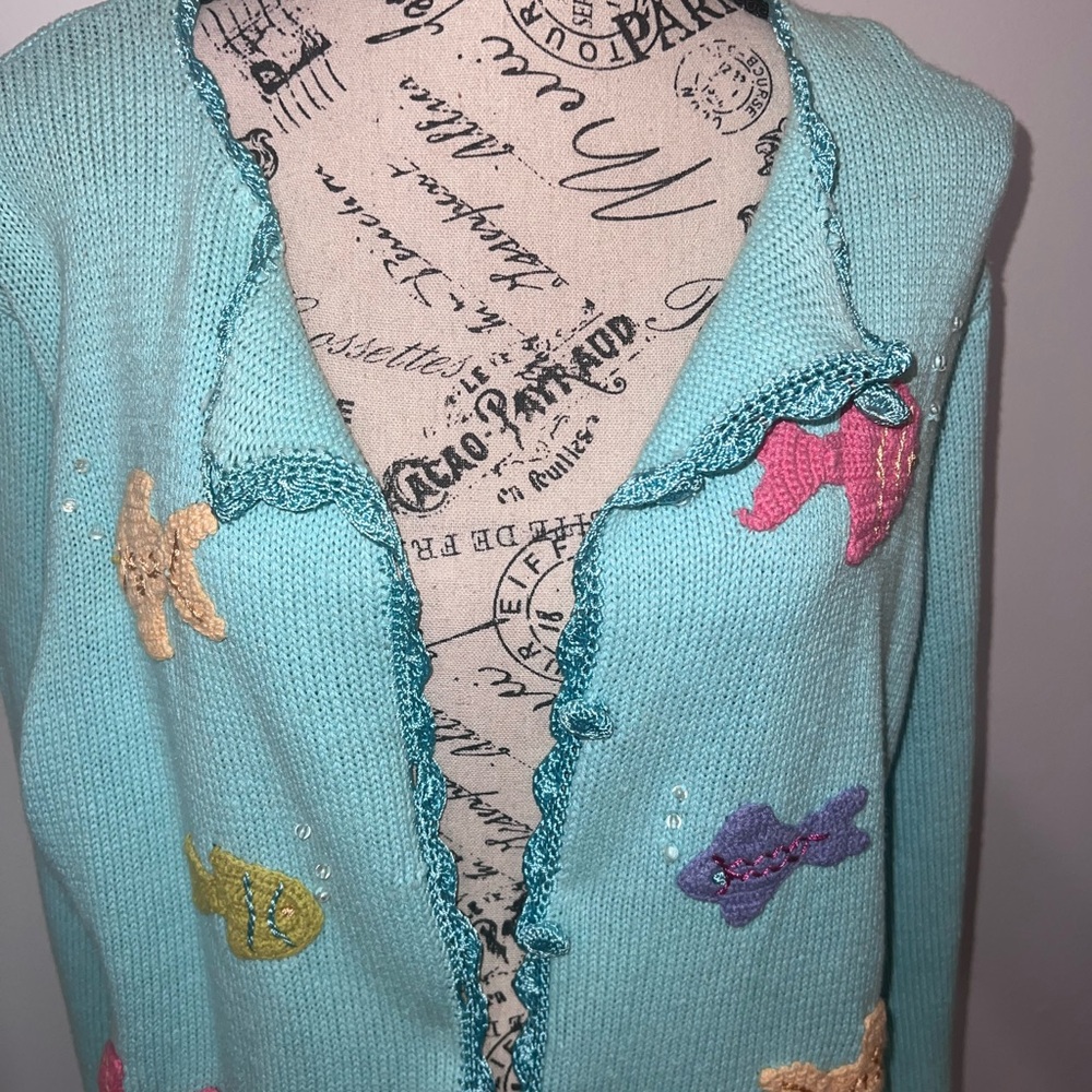 Shenanigans NWT Vintage Fish Under the Sea Nautical Cardigan/Large - Picture 3 of 14